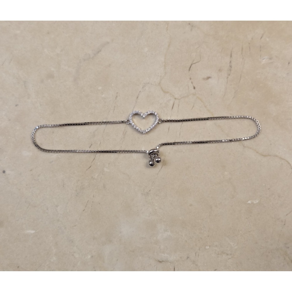 Vintage JCM Sterling Silver‎ CZ Heart Bracelet Adjustable Slide Bead